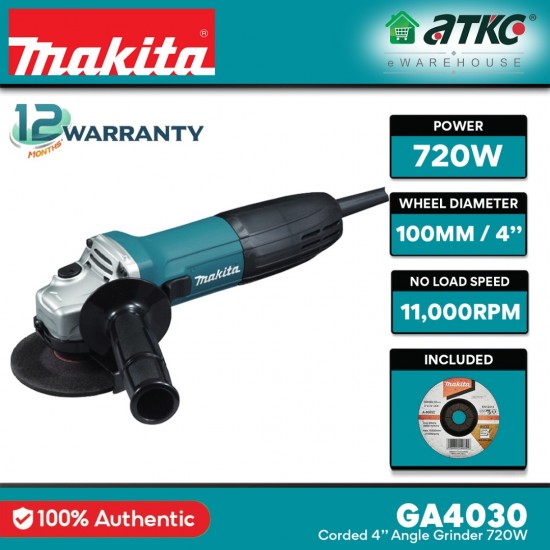 Makita GA4030 Angle Grinder 4" 100MM 720W Makita GA4030 Angle Grinder 4" 100MM 720W