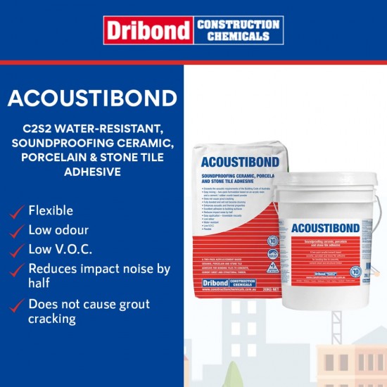Dribond Acoustibond C2S2 Water-Resistant, Soundproofing Ceramic, Porcelain & Stone Tile Adhesive 2 x 12.5KG (Powder) + 20L (Liquid) 