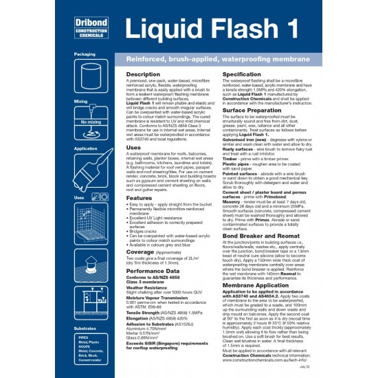 Dribond Liquid Flash 1 Microfibre Reinforced Waterproofing Membrane 4L (Liquid)