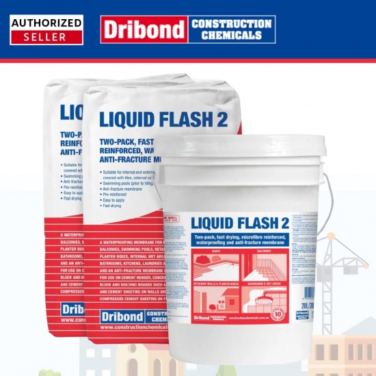Dribond Liquid Flash 2 Two-Pack, Fast Drying, Microfibre Reinforced, Waterproofing Membrane 10KG x 2 (20KG)
