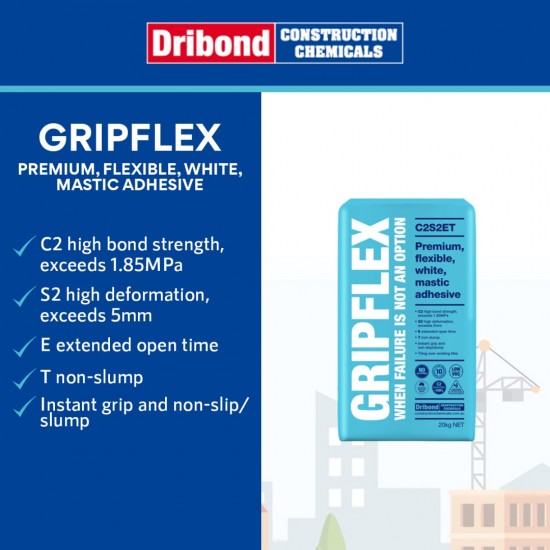 Dribond Gripflex Premium White Polymer Modified Flexible Mastic Adhesive 20KG