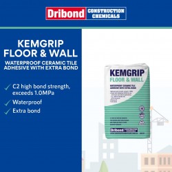 Dribond Kemgrip Floor & Wall Waterproof Ceramic Tile Adhesive with Extra Bond 20KG (Grey)