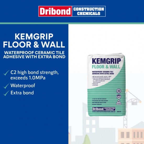 Dribond Kemgrip Floor & Wall Waterproof Ceramic Tile Adhesive with Extra Bond 20KG (Grey)