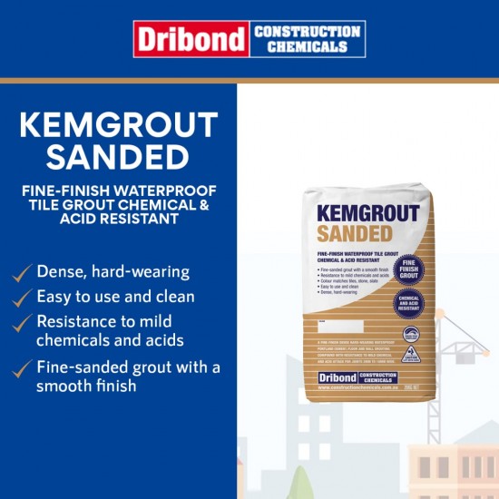 Dribond Kemgrout Sanded Fine-Finish Waterproof Tile Grout Chemical & Acid Resistant 20KG