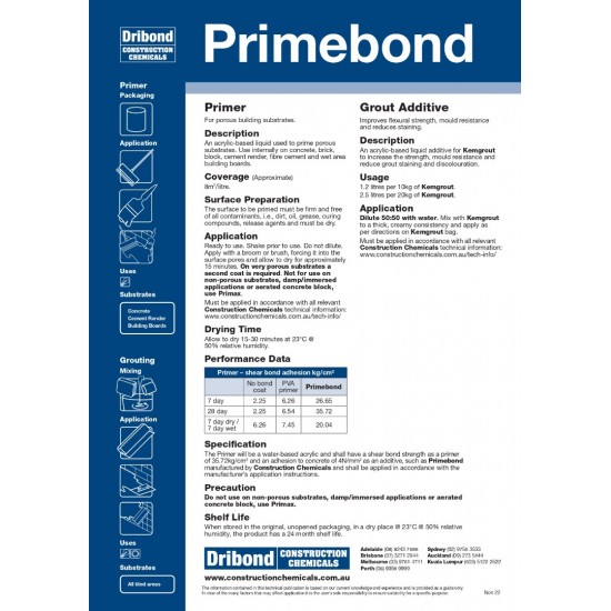 Dribond Primebond Primer & Grout Additive 20L (Liquid)