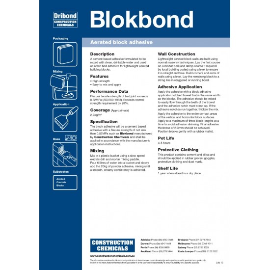 Dribond Blokbond Aerated Block Adhesive 20KG