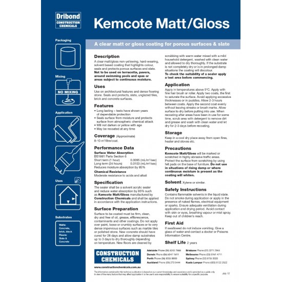 Dribond Kemcote Matt Clear Matt Coating For Porous Surfaces & Slate 4L