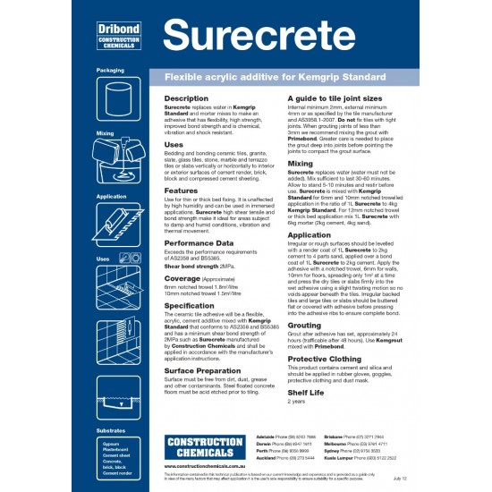 Dribond Surecrete Flexible Acrylic Additive For Kemgrip Standard 5L (Liquid)
