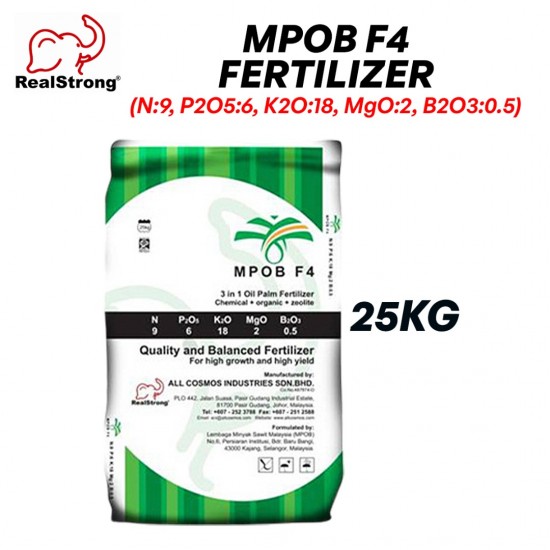 Real Strong MPOB F4 Bio-Chemical Fertilizer (NPKMB 9:6:18:2:0.5) 25KG 