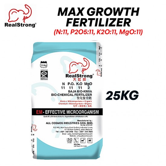 Real Strong Max Growth Bio-Chemical Fertilizer (NPKM 11:11:11:2) 25KG 