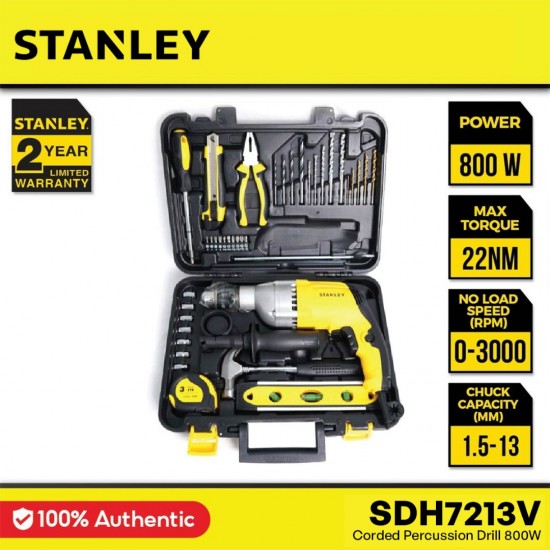 Stanley STDH7213V-XD Percussion Drill 13MM C/W Accessories 800W Stanley STDH7213V-XD Percussion Drill 13MM C/W Accessories 800W