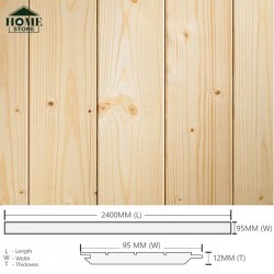 Home Store Pine Wood Timber Panelling Board Smooth Planed Surfaced Four Sides (S4S) 12MM (T) x 95MM (W) x 2400MM (L) 