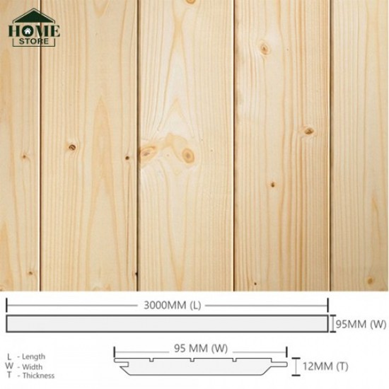 Home Store Pine Wood Timber Panelling Board Smooth Planed Surfaced Four Sides (S4S) 12MM (T) x 95MM (W) x 3000MM (L) 