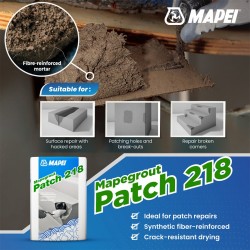 Mapei Mapegrout Patch 218 General Purpose, Shrinkage-controlled, Fibre-reinforced, Patch Repair Mortar 25KG (Grey)