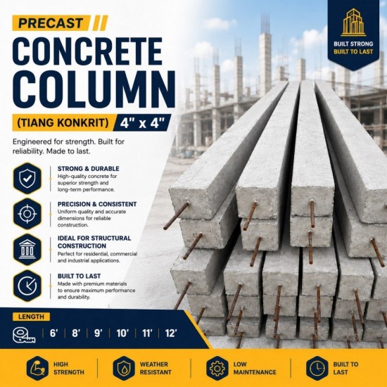 Pre Cast Concrete Column (Tiang Konkrit) 4" x 4" x 6'/ 8'/ 9'/ 10'/ 11'/ 12' Pre Cast Concrete Column (Tiang Konkrit) 4" x 4" x 6'/ 8'/ 9'/ 10'/ 11'/ 12'