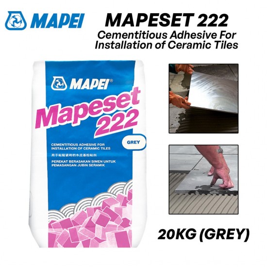 Mapei Mapeset 222 Cementitious Adhesive For Installation Of Ceramic Tiles 20KG (Grey)