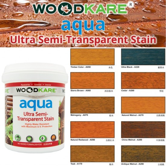 Wood-Kare Aqua Ultra Semi-Transparent Stain Highly Water Resistant with Maximum UV Protection 1L