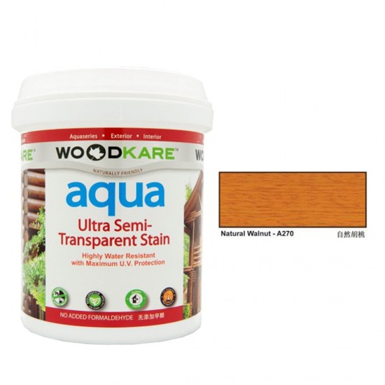 Wood-Kare Aqua Ultra Semi-Transparent Stain Highly Water Resistant with Maximum UV Protection 1L