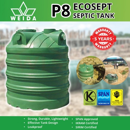 Weida P8 Ecosept Vertical PE Septic Tank 1625MM (DIA) x 1740MM (H) >2700L Weida P8 Ecosept Vertical PE Septic Tank 1625MM (DIA) x 1740MM (H) >2700L