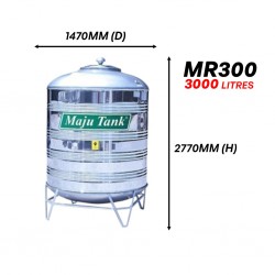 Maju Tank MR300 Vertical Round Bottom With "V" Stand Stainless Steel Water Tank 3000L/670G