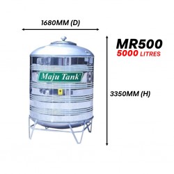 Maju Tank MR500 Vertical Round Bottom With "V" Stand Stainless Steel Water Tank 5000L/1100G