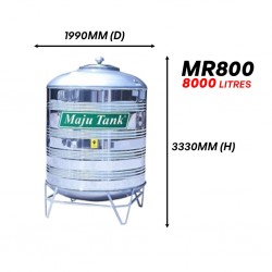 Maju Tank MR800 Vertical Round Bottom With "V" Stand Stainless Steel Water Tank 8000L/1750G