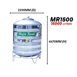 Maju Tank MR1500 Vertical Round Bottom With "V" Stand Stainless Steel Water Tank 15000L/3300G