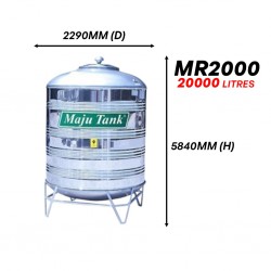 Maju Tank MR2000 Vertical Round Bottom With "V" Stand Stainless Steel Water Tank 20000L/4500G