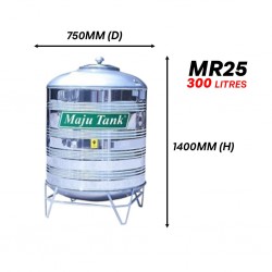 Maju Tank MR25 Vertical Round Bottom With "V" Stand Stainless Steel Water Tank 300L/66G