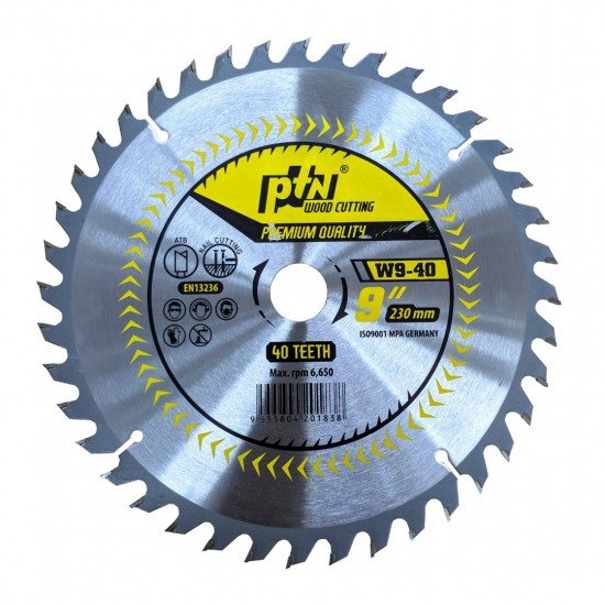 PTN W9-40 Wood Cutting Blade 9" (D) x 26MM (BD) x 40 Teeth PTN W9-40 Wood Cutting Blade 9" (D) x 26MM (BD) x 40 Teeth
