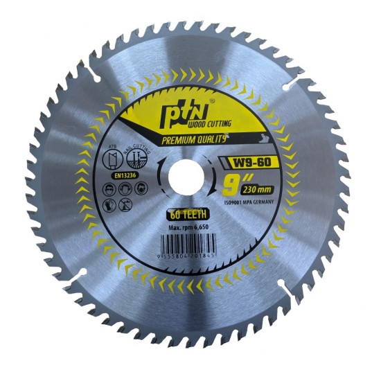 PTN W9-60 Wood Cutting Blade 9" (D) x 26MM (BD) x 60 Teeth PTN W9-60 Wood Cutting Blade 9" (D) x 26MM (BD) x 60 Teeth