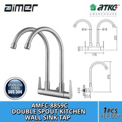 Aimer AMFC-8859C Stainless Steel Double Spout Kitchen Wall Sink Tap
