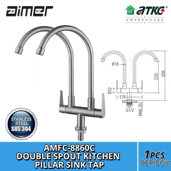 Aimer AMFC-8860C Stainless Steel Double Spout Kitchen Pillar Sink Tap Aimer AMFC-8860C Stainless Steel Double Spout Kitchen Pillar Sink Tap