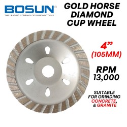 Bosun Gold Horse CNB04006YK Diamond Cup Wheel 4" 105MM (D) x 4MM (T) x 16MM (BD)
