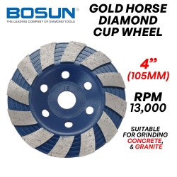 Bosun Gold Horse CNS04 Blue Diamond Cup Wheel 4" 105MM (D) x 6MM (T) x 16MM (BD)