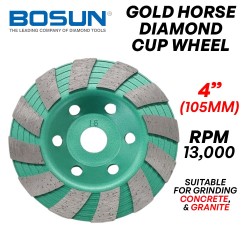 Bosun Gold Horse CNS04 Green Diamond Cup Wheel 4" 105MM (D) x 6MM (T) x 16MM (BD)
