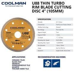 Coolman U88 6035 Thin Turbo Rim Blade Cutting Disc 4" 105MM (DIA) x 8MM (T) x 20MM (BD)