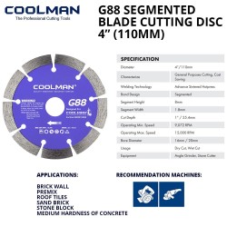 Coolman G88 Dry Segmented Blade Cutting Disc 4" 110MM (DIA) x 10MM (T) x 20MM (BD)
