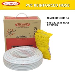 Techplas PVC Reinforced Hose 10MM (D) x 30M (L) C/W FREE 20 Sets of Hose Fittings 