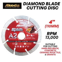 Akoda AS04-S105R (A2) Diamond Blade Cutting Disc 4" 110MM (D) x 2.0MM (T) x 20MM (BD) Brick Sharp