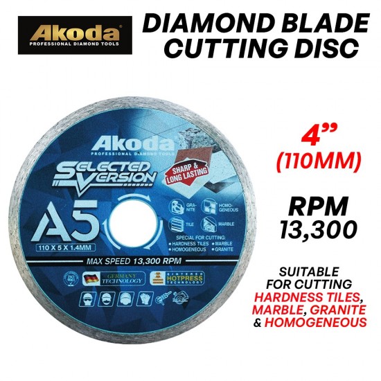 Akoda AS04-C110LG (A5) Diamond Blade Cutting Disc 4" 110MM (D) x 1.4MM (T) x 20MM (BD) Hard Tile Sharp