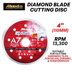 Akoda AS04-TC110BR (A7) Diamond Blade Cutting Disc 4" 110MM (D) x 1.0MM (T) x 20MM (BD) Super Hard TIle Sharp