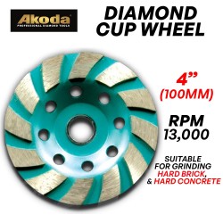 Akoda AS04-SCW100GR Diamond Cup Wheel 4" 100MM (D) x 20MM (BD) (Green)