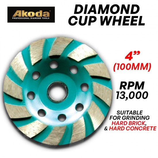 Akoda AS04-SCW100GR Diamond Cup Wheel 4" 100MM (D) x 20MM (BD) (Green) Akoda AS04-SCW100GR Diamond Cup Wheel 4" 100MM (D) x 20MM (BD) (Green)