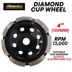 Akoda AS04-SCW100BK Diamond Cup Wheel 4" 100MM (D) x 20MM (BD) (Black)