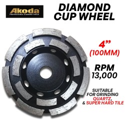 Akoda AS04-SDCW100B Diamond Cup Wheel 4" 100MM (D) x 20MM (BD) (Double Row)