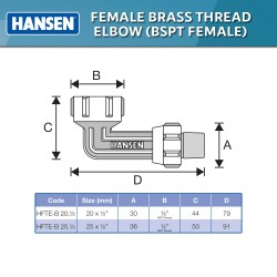 Hansen Fittings HFTE-B25.1/2 Female Brass Thread Elbow 25MM x ½" 
