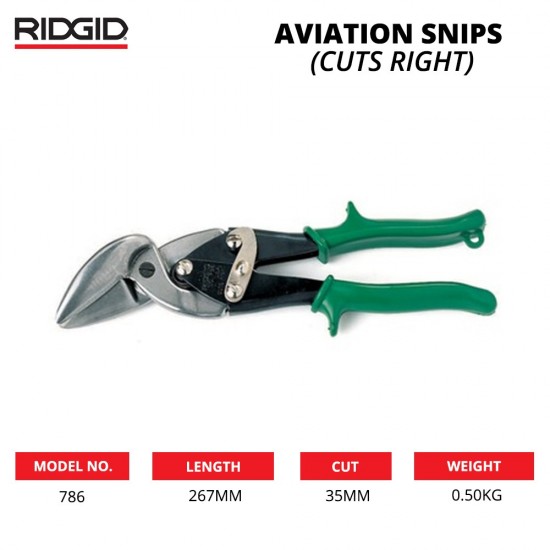 Ridgid 786 Aviation Snips (Cuts Right)