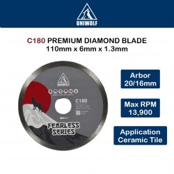 Uniwolf C180 Premium Diamond Blade Ceramic Tiles Supreme Blade Cutting Disc 4"/110MM