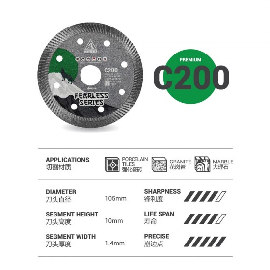 Uniwolf C200 Premium Diamond Blade Porcelain Tile/Granite/Marble Supreme Blade Cutting Disc 4"/105MM Uniwolf C200 Premium Diamond Blade Porcelain Tile/Granite/Marble Supreme Blade Cutting Disc 4"/105MM